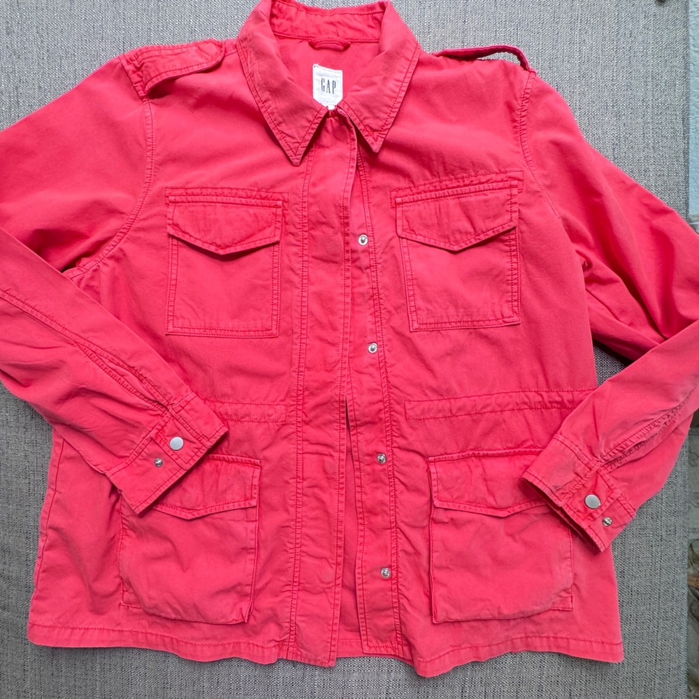 Gap Womens XL Coral Pink Cotton Utility Field Jacket Military Drawstring Waist